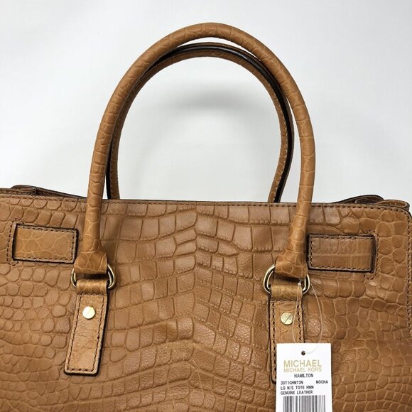 MICHAEL Michael Kors Hamilton Large Tote Handbag Mocha Gold Hardware Croc - Picture 9 of 16